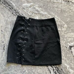 Forever 21 Black Lace-Up Side Mini Skirt